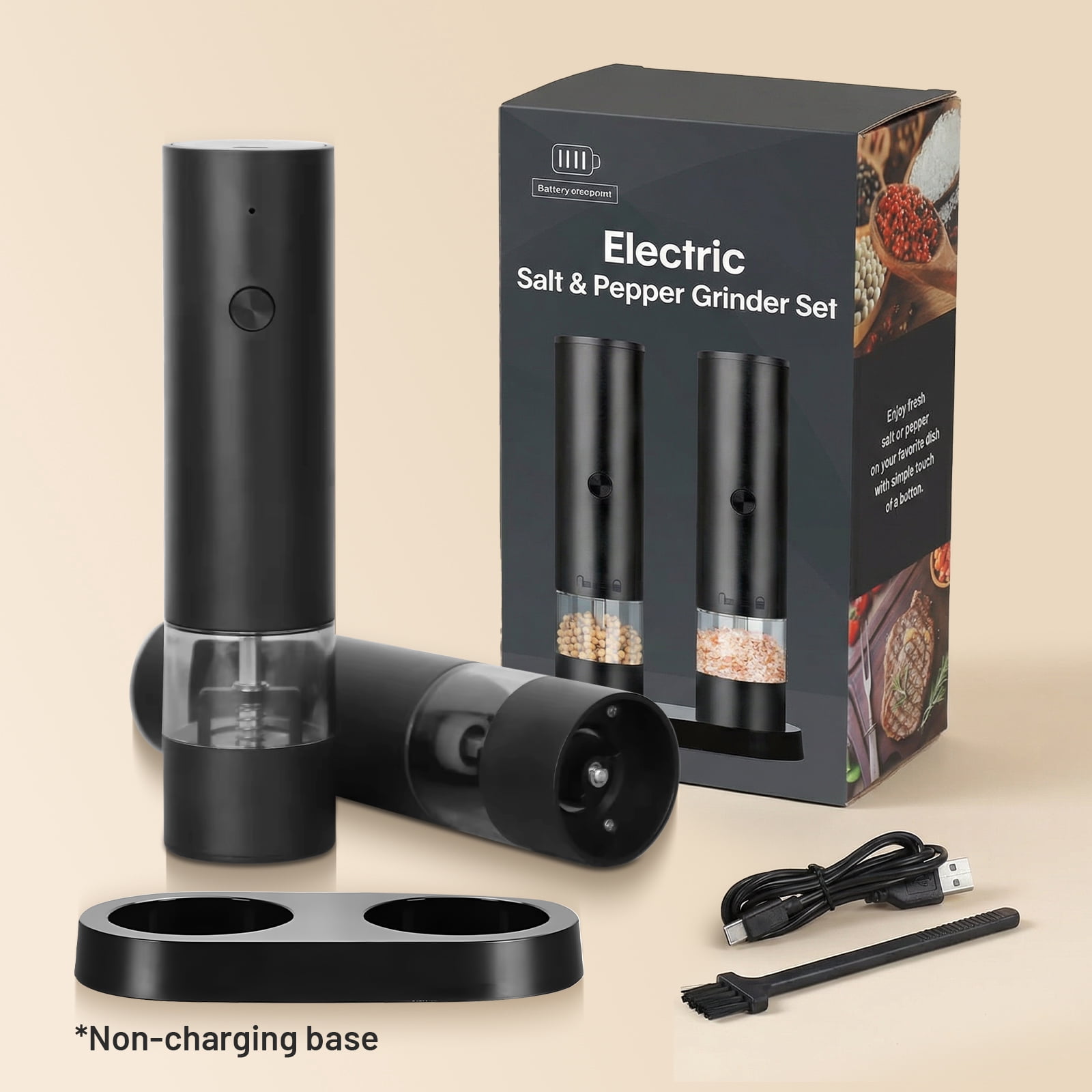 Adjustable Electric Spice Grinder Set (2-Pack) - Ceramic Core, Type-C Rechargeable, 5 Grind Settings for Home Cooking & Gifting