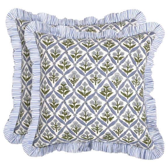 2Pcs Artistic Flower Pattern Decorative Pillow Case Ruffled Edge Cushion Covers