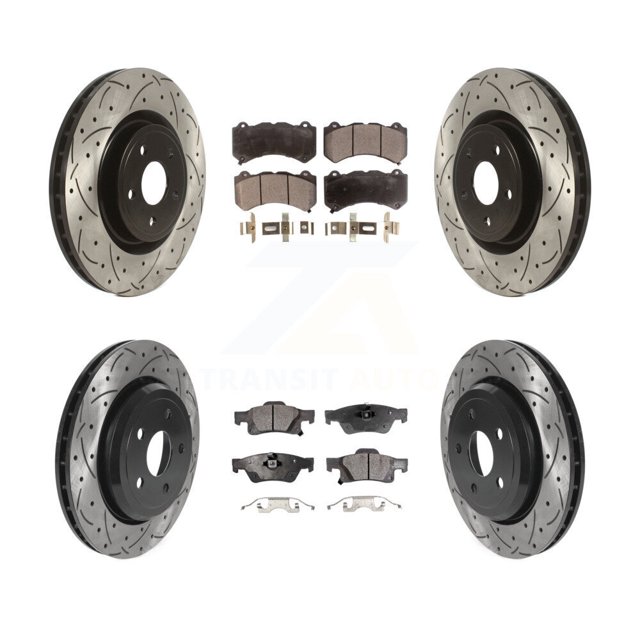 Transit Auto Front Rear Coated Drilled Slotted Disc Brake Rotors and Ceramic Pads Kit for Car 2018-2020 Dodge Durango with Vented KDT-101195
