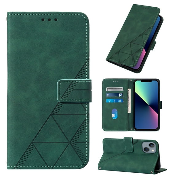 SaniMore for iPhone 14 6.1" Case Wireless Charging Support, Magnetic Flip Wallet Card Holder PU Leather Cover Built-in Kickstand & Wrist Strap Full Body Protective Shell, Darkgreen