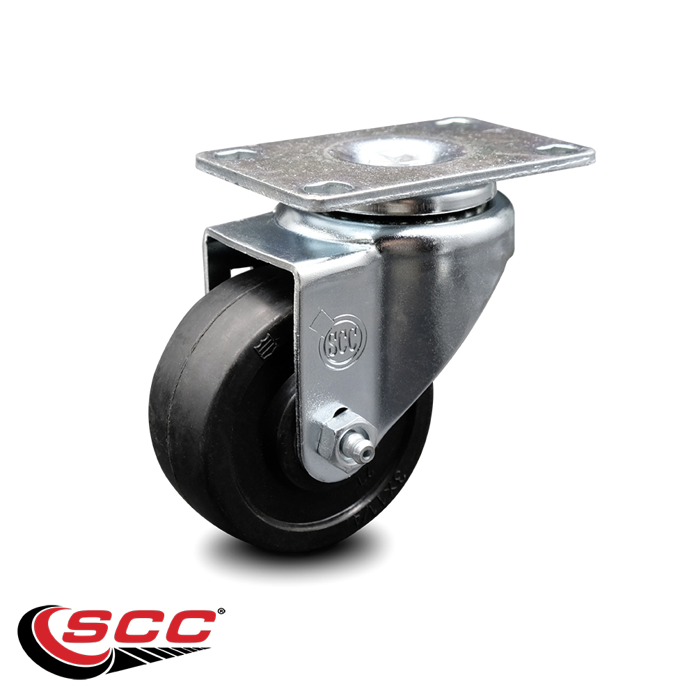 Soft Rubber Swivel Top Plate Swivel Caster w/3.5" x 1.25" Black Wheel