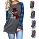 thumbnail image 4 of Navidad muñeco de nieve manga larga Plaid Top cuello redondo mujeres Plaid empalme blusa para niñas, 4 of 6