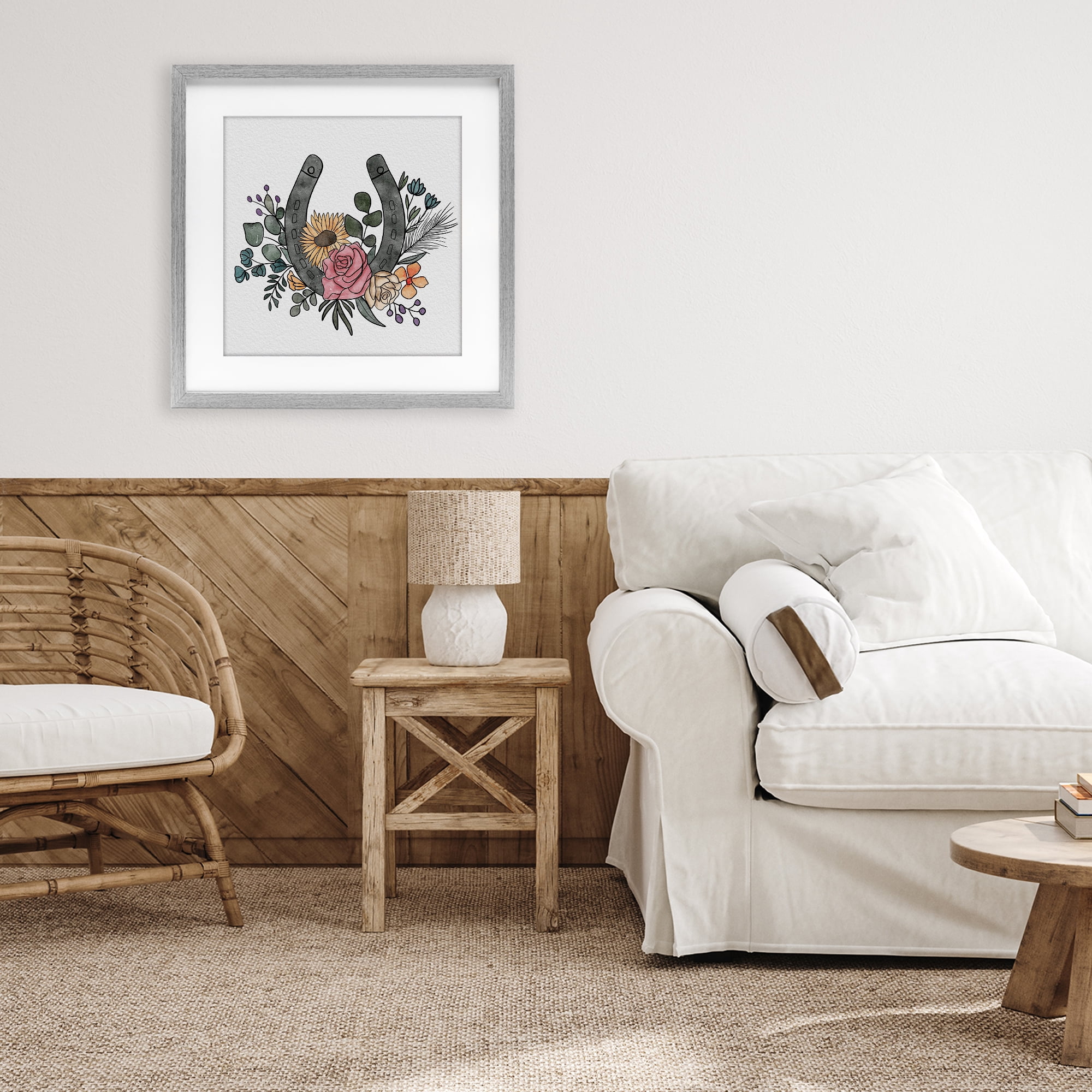 Stupell Industries Boho Floral Horseshoe Gray Framed Print Under Glass, design by Alisha Kiara Design