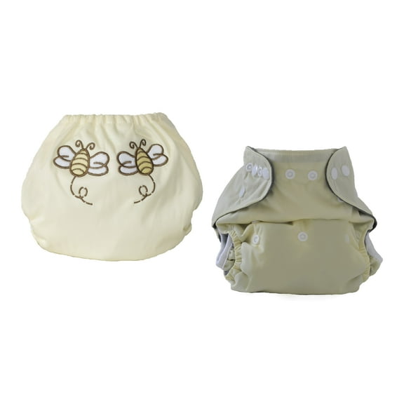 Kashmir Baby Charcoal Bamboo One Size Pocket Cloth Diapers 2 Pack Snap Closure "Little Bee"