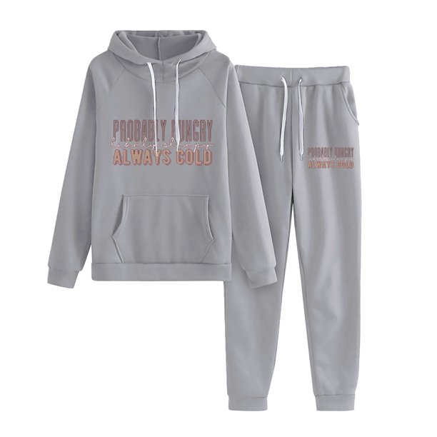 Gibobby Conjunto de sudadera y pantalones Conjunto de dos piezas de pantalones suéter casual con estampado de inglesas para mujer(Gris,M)