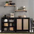 thumbnail image 6 of Surmoby 34.3" Rattan Sideboard Buffet Cabinet Set of 3,Boho Sideboard Storage Cabinet with Doors Farmhouse Kitchen Buffet Credenza, Liquor Cabinet Accent Cabinet,Black Oak, 6 of 7