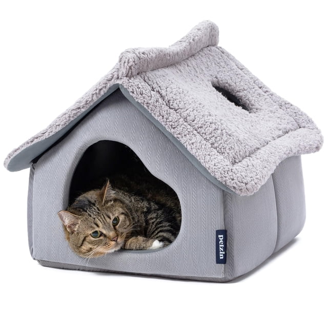 Cama tipo cueva para gatos PELZIN de Cat House con espuma de apoyo y tapete lavable