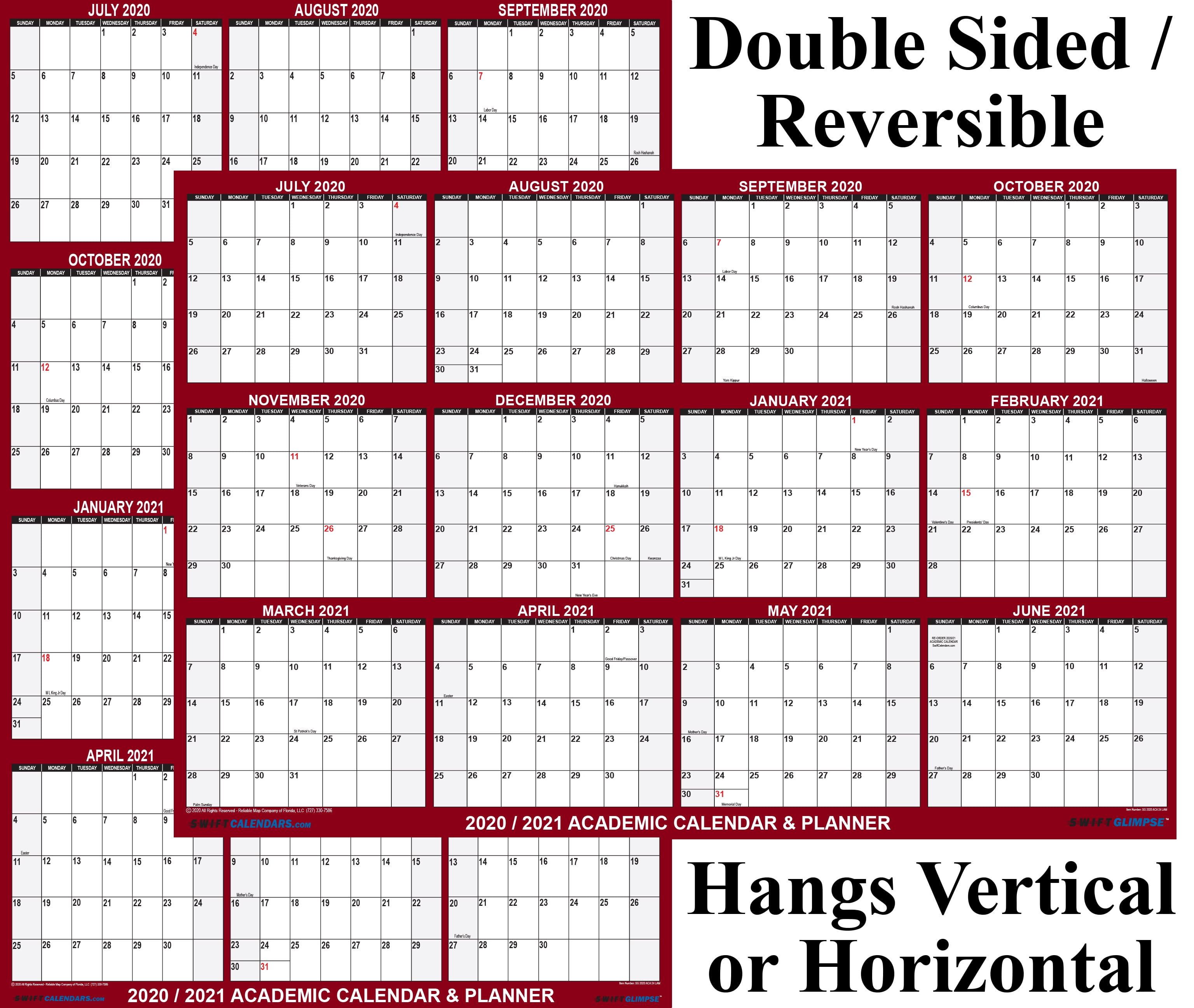 A0 2021 Wall Planner by SwiftGlimpse Erasable Yearly Wall Calendar Maroon Horizontal 122cm x 92cm X Large
