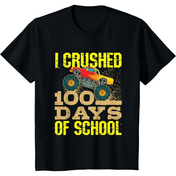 I Crushed 100 Days Of School TShirt Boys Monster Truck T-Shirt