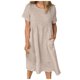 thumbnail image 2 of ICHUANYI Clearance Women’s Fashion Solid Short Sleeve Round-neck Pocket Retro Long Dress(Khaki, M) ICHUANYI WER2023080809005, 2 of 6