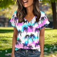 thumbnail image 4 of Womens Summer Tops 2026 V Neck Short Sleeve Shirts Trendy Dressy Casual Hawaiia Floral Vacation Outfits Printed, 4 of 7