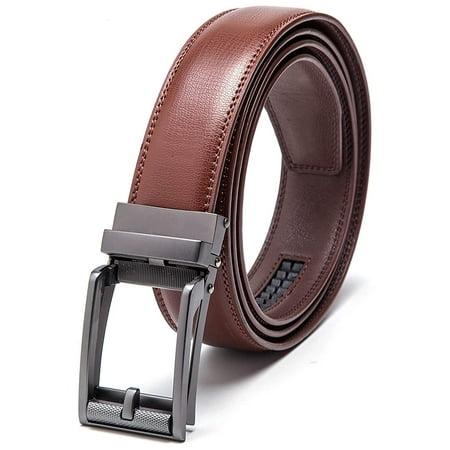 Men's Belt Genuine Leather Belt Automatic Buckle Ratchet Dress Belt for Men Perfect Fit Waist Size Up to 46