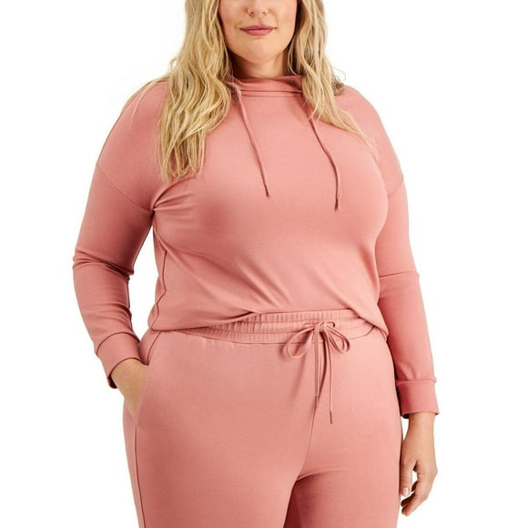 Anne Klein Womens Plus Drop Shoulder Drawstring Sweatshirt Pink 2X