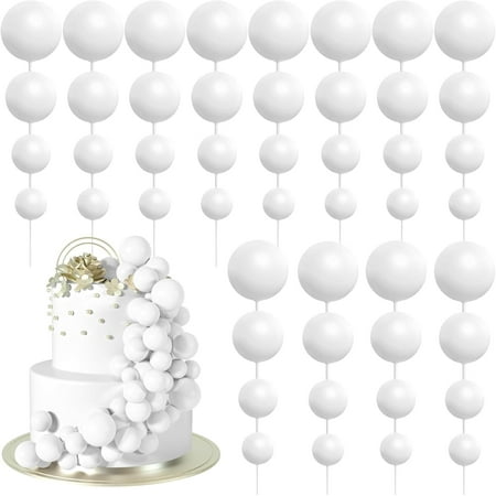 48 Pcs Balls Cake Topper Decorations Balloon Cupcake Toppers Foam Cake Topper Balls Cake Balls Decorations for Birthday Party Wedding Anniversary Cake Decorating