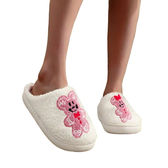 Winter Warm Christmas Slippers for Womens Mens Fluffy Plush Cute Cartoon House Slippers Indoor Outdoor Walking Shoes
