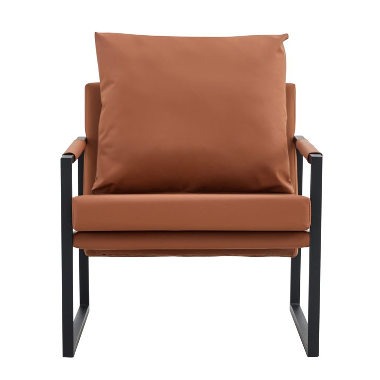 Aoibox Dark Brown PU and Wood Mid-Century Arm Chair with Extra-Thick Padded Backrest and Seat Cushion