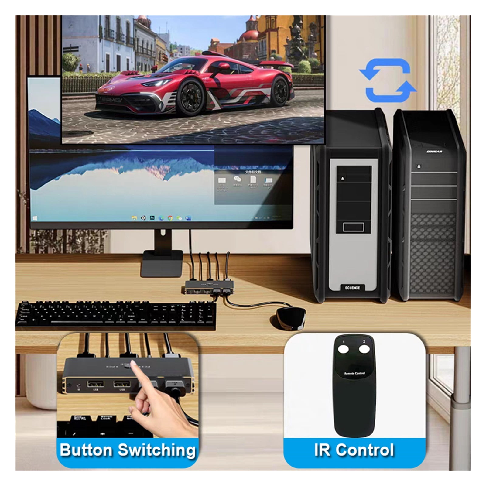 4K 60Hz 2K 120Hz KVM Switch 2 PC 1 Monitor, Ultra HD Video Hub with Remote