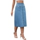 thumbnail image 4 of Falda de mezclilla para mujer INSPIRE CHIC, con botones en la parte delantera, abertura con bolsillos, cintura alta, falda lápiz midi, falda de mezclilla L azul claro, 4 of 6