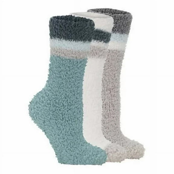 Lemon Women's 3-Pair Cozy Crew Ultra Soft Socks Green/Grey  Fits Shoe Size 5-9.5