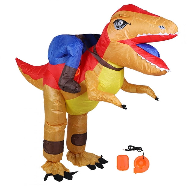 Disfraz inflable de dinosaurio para Halloween para niños adultos con soplador de aire, decoración para fiestas, 115 unidades, amarillo y rojo.