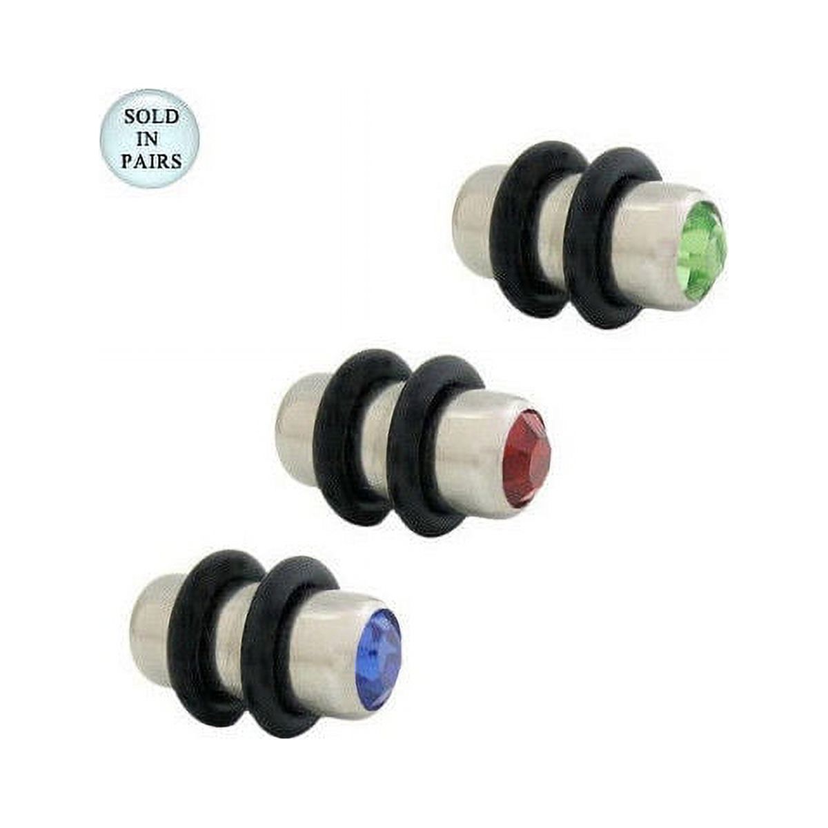 Double Jeweled Surgical Steel Ear Plugs 4 Gauge - 3 Colors Available