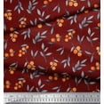 thumbnail image 3 of Soimoi Red Cotton Cambric Fabric Berries Leaves Print Fabric by the Yard 56 Inch Wide, 3 of 3