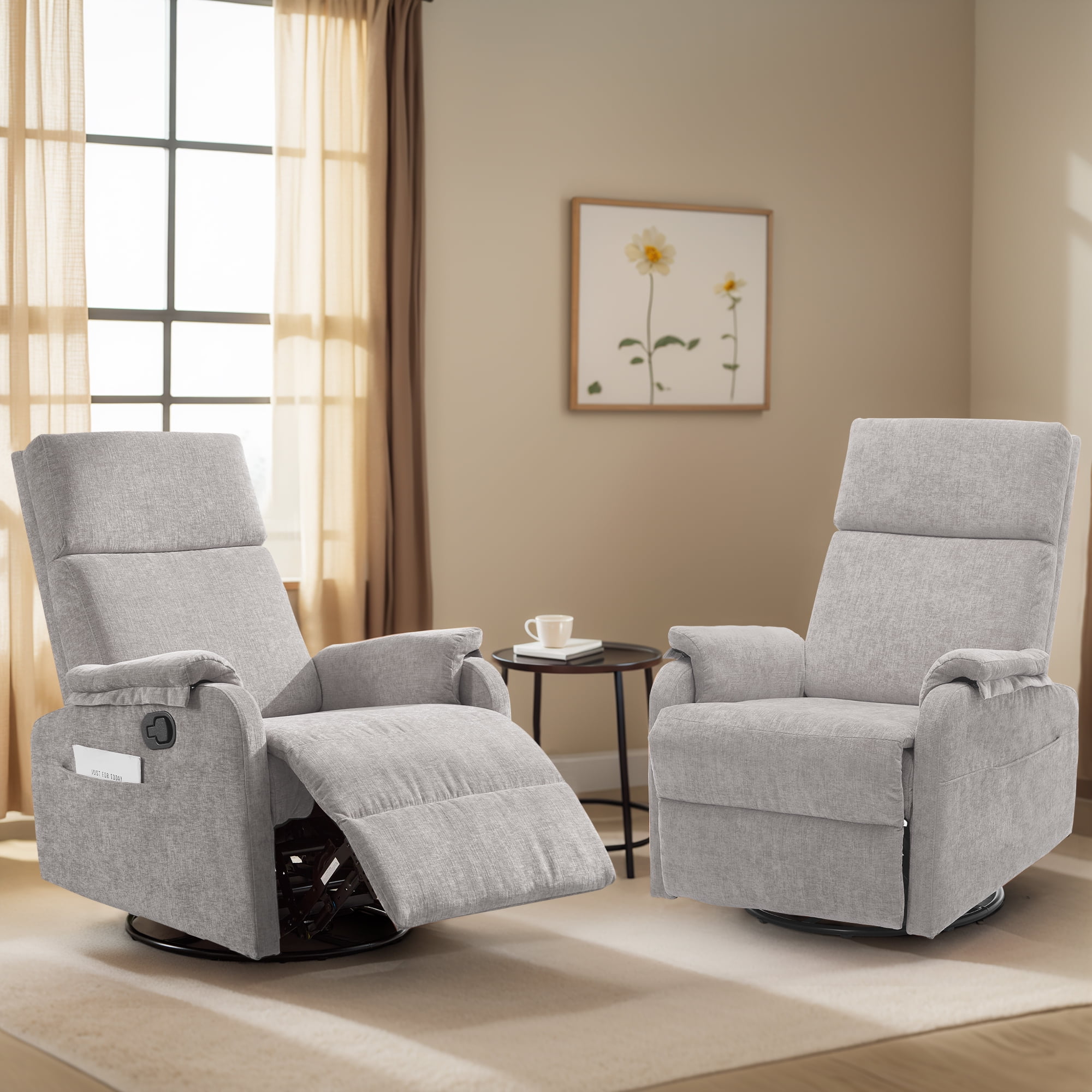 Korser Swivel Rocker Recliner Chair for Small Spaces Chenille for Living Room,Grey