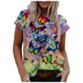 thumbnail image 3 of CHOK Vêtements pour Femmes Liquidation Mode Femme Blouse à Col Rond Imprimé Manches Courtes T-Shirt Hauts d'Été, 3 of 6