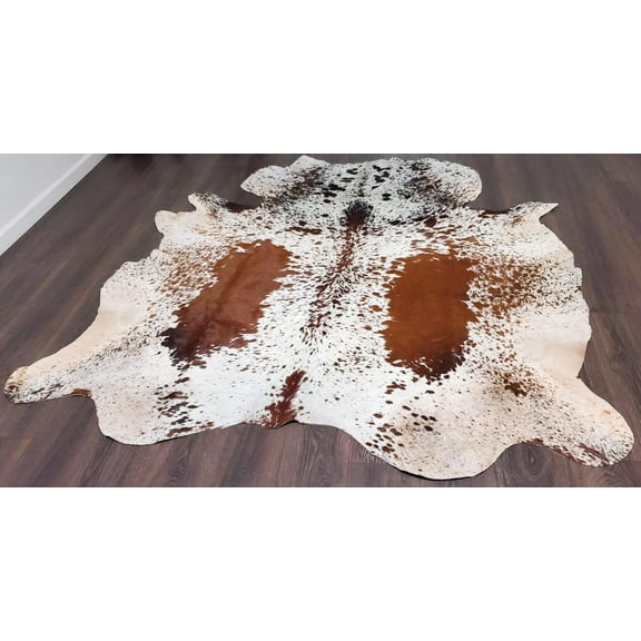 Tricolor Cow Skin Area Rug Hair on Leather Hide 6.5 ft X 6.5 ft - 45 x 45 sq.ft Approx. Multicolor