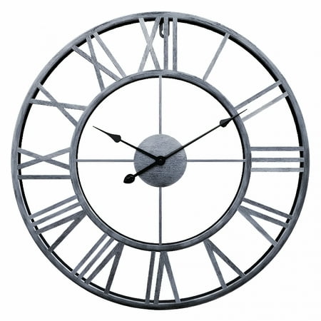 DESIGNICE Thicker Metal Large Wall Clock Home Decorative Industrial Clocks with Big Arabic Numerals, Retro Oversized Clock for Living Room Decor, Battery Operated, Silver