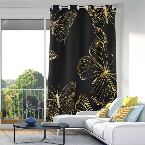 Butterflies Golden Blackout Curtain Panels Drapes Privacy Assured with Light Filtering Curtains for Living room Bedroom Bathroom Window