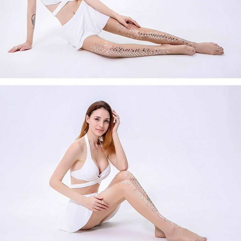 Women Summer Thin Transparent Silky Pantyhose Glitter Metallic
