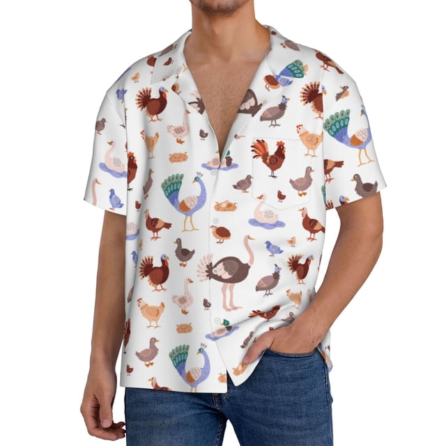 Fotbe Farm Birds Goose Camisa Estampada de Manga Corta para Hombre, Casual de Verano, Estilo Playero, Sin Arrugas-Medium