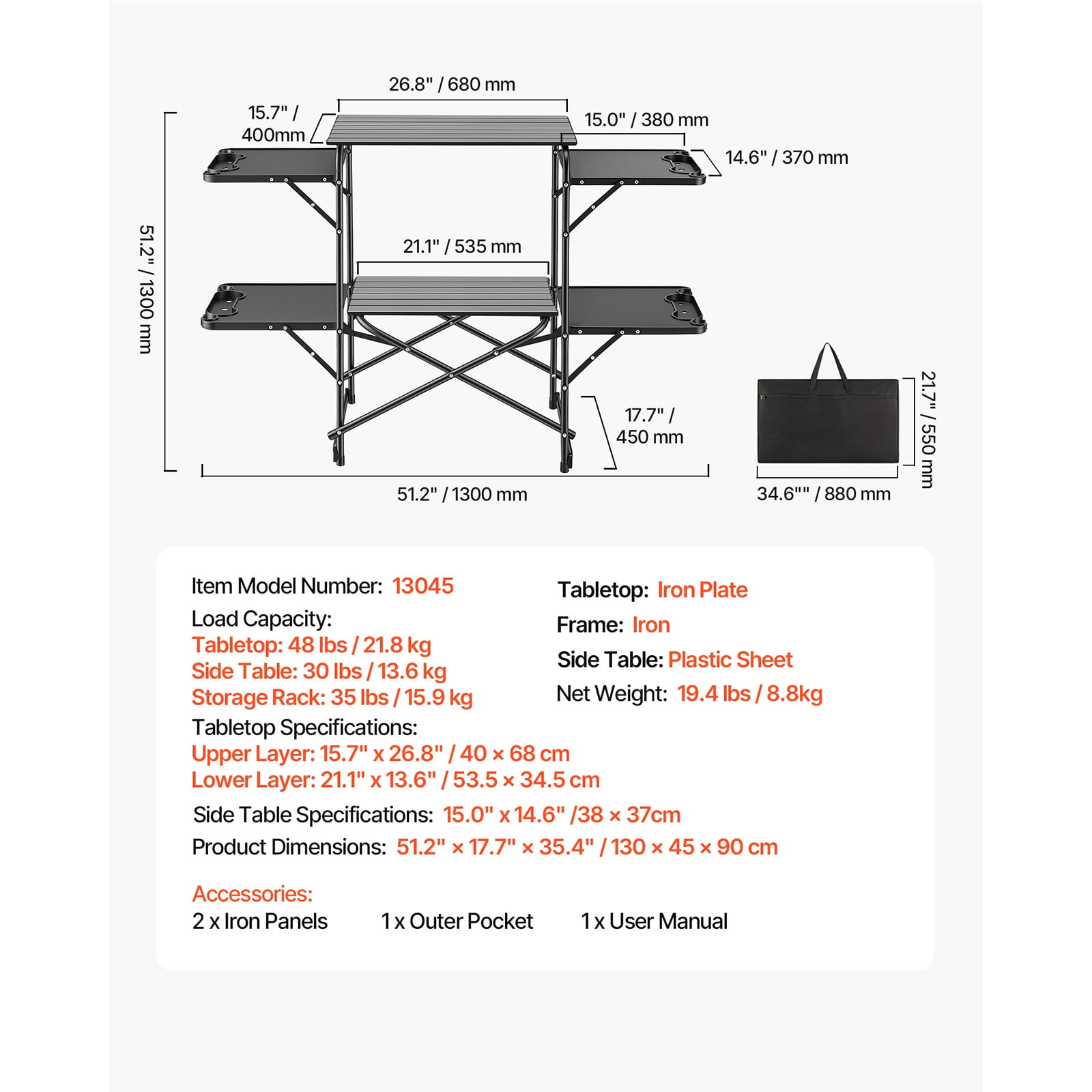 KFFKFF Portable Camping Kitchen Table, Foldable Cook Station with 4 Side Tables, Heat-Resistant Surface, and Carry Bag, Perfect for Outdoor Cooking, Picnics, BBQs, Camping, and RV Trips