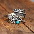 thumbnail image 4 of Feather Spoon Ring 925 Sterling Silver Feather Turquoise Spoon Ring Adjustable Thumb Ring Vintage Feather Ring for Women, 4 of 8