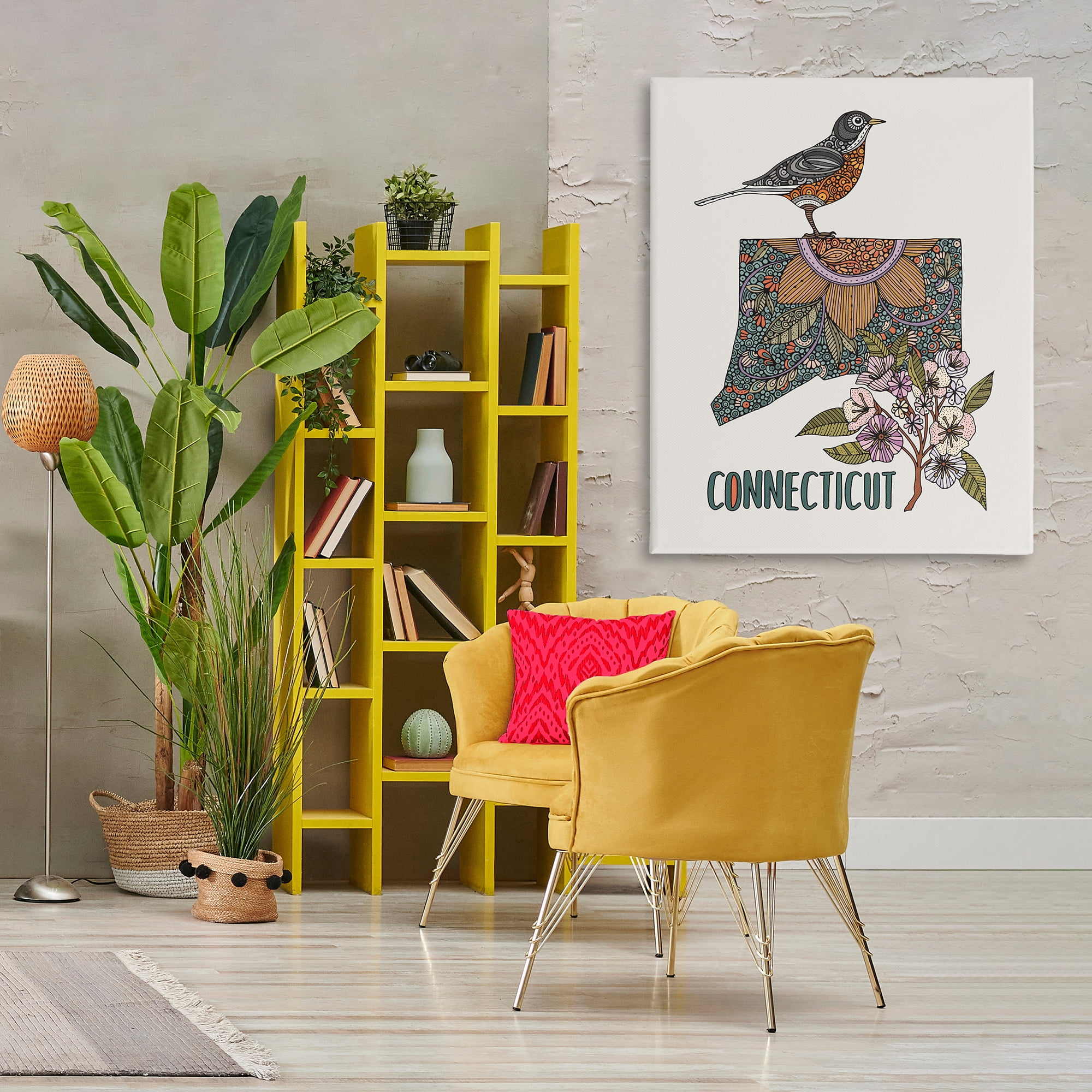 Stupell Industries Floral Connecticut State Botanical & Floral Painting Gallery Wrapped Canvas Art Print Wall Art, 36 x 48