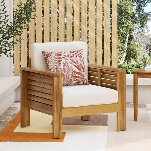 Miekor Furniture Outdoor Acacia Wood Club Chairs with Cushions, Teak& Beige, 27.75"D x 32"W x 27.75"H 21633