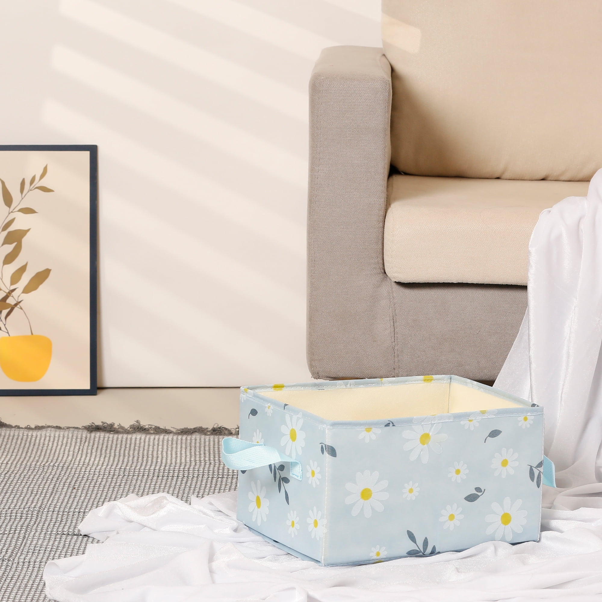 Unique Bargains Fabric Storage Cube Storage Bin Storage Basket Blue 12*9.5*6.7in