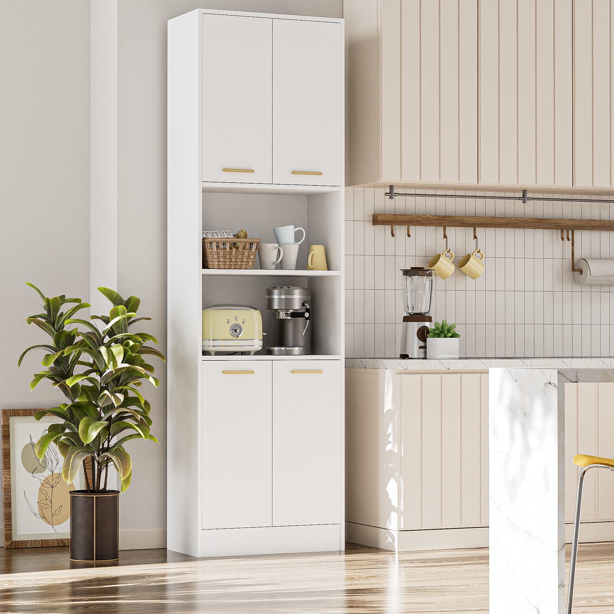 Cozy Castle 75" Pantry Cabinet with Adjustable Shelf, Space-Saving Storage Cabinets for Kitchen, Living Room or Bathroom, White