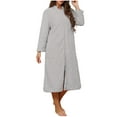 thumbnail image 2 of QNANSPI Robes for Women, Soft Women's Bathrobe, Women's Fall Winter Soft Solid Color Long Sleeve Pullover Bathrobe Zip Cardigan Outerwear Sleep Robe, 2 of 5