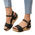 thumbnail image 3 of asddcavvf Ladies Fashion Retro Leather Open Toe Buckle Wedge Heel Thick Sole Sandals, 3 of 8