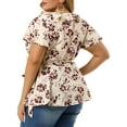 thumbnail image 4 of Agnes Orinda Women's Plus Size Summer Floral Short Sleeve Tie Waist Wrap Blouse, 4 of 8
