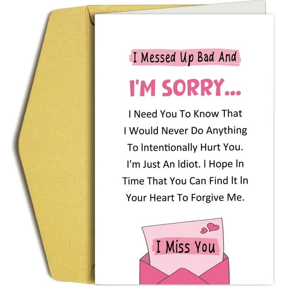 Sorry Card - "I Messed Up Bad and I'm Sorry..." Design - Envelope Included, Blank Inside - Perfect Apology Greeting Card for Relationships and Friendships