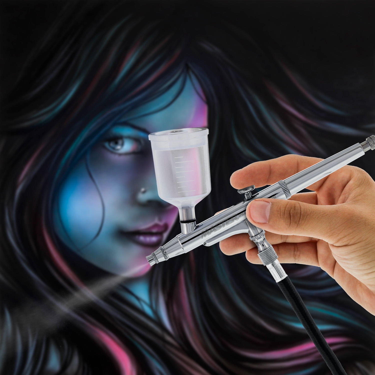 Master Elite DUAL-ACTION AIRBRUSH Set Kit 3/4,1.5 oz Plastic Gravity Cups Sunless Tanning