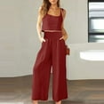 thumbnail image 2 of UVEASISHA Cotton Linen Set for Women Boho Summer Beach Outfits 2 Piece Sleeveless Cropped Tank Tops and High Waist Wide Leg Pant Sets Wine XXL, 2 of 7