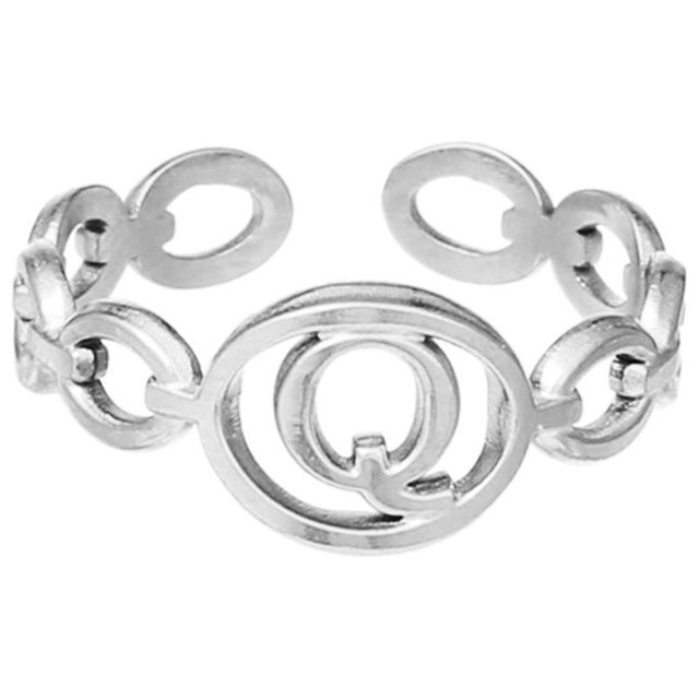 TIMIFIS Silver Rings Titanium Steel Plated 26 Letter English Opening Finger Hollow Valentine'S Day Gift