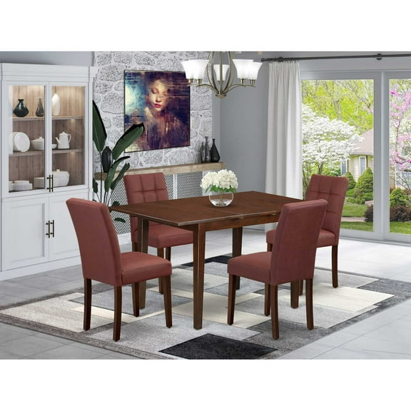 Modern 5 Piece Dining Set - Rectangle Table & 4 Chairs - Mahogany Finish