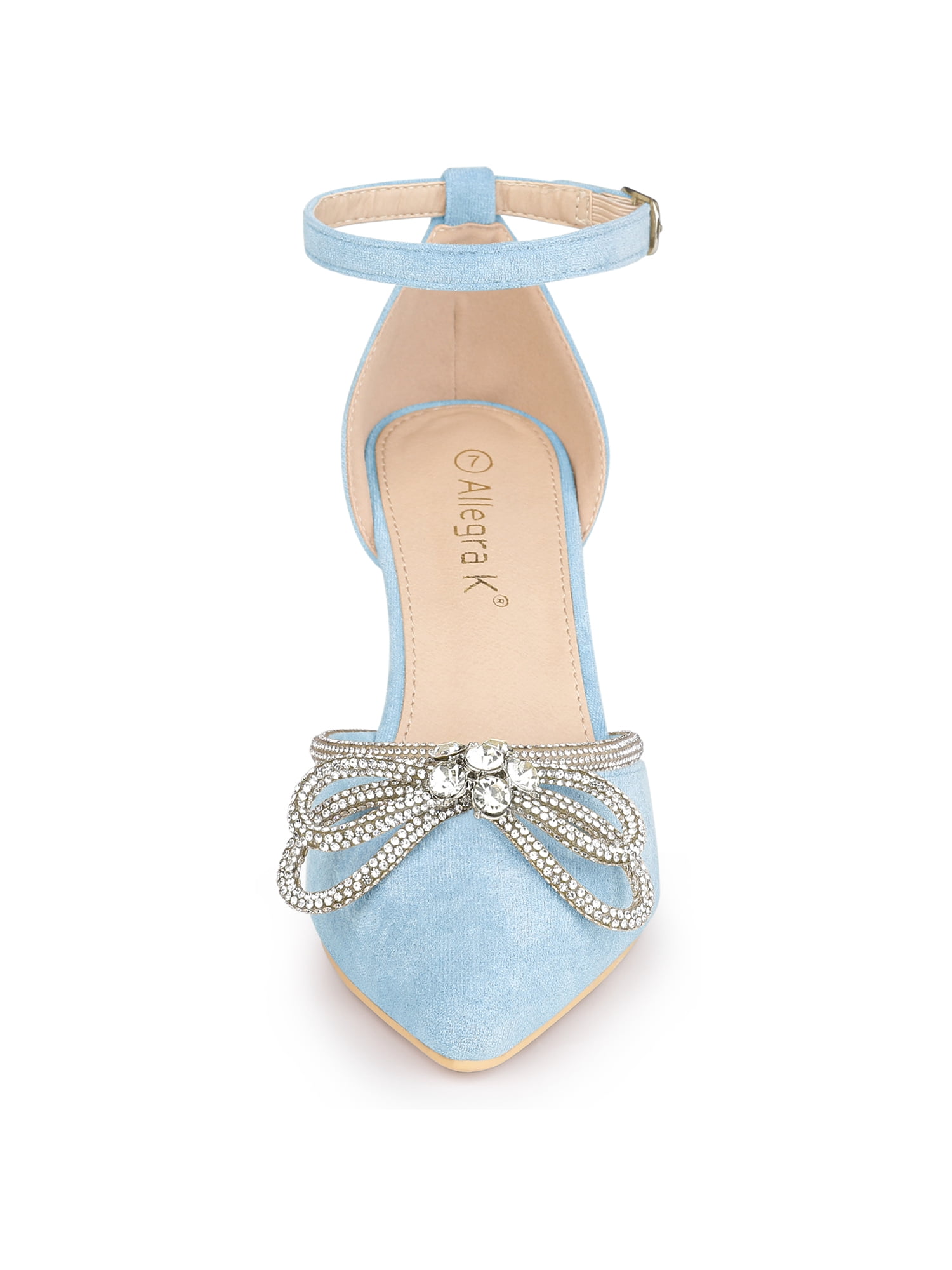 DARING DIVA Women's Rhinestones Bow Ankle Strap Stiletto Heel Sandals Sky Blue 7