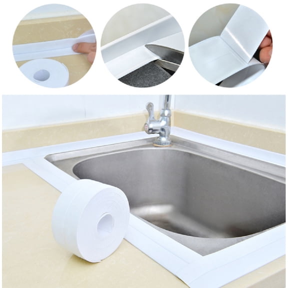 1 Pack Waterproof PVC Caulk Strip Tape Self-Adhesive Sealing for Kitchen Bathroom Toilet Sink Wall 10.5 Feet*1.5 Inches