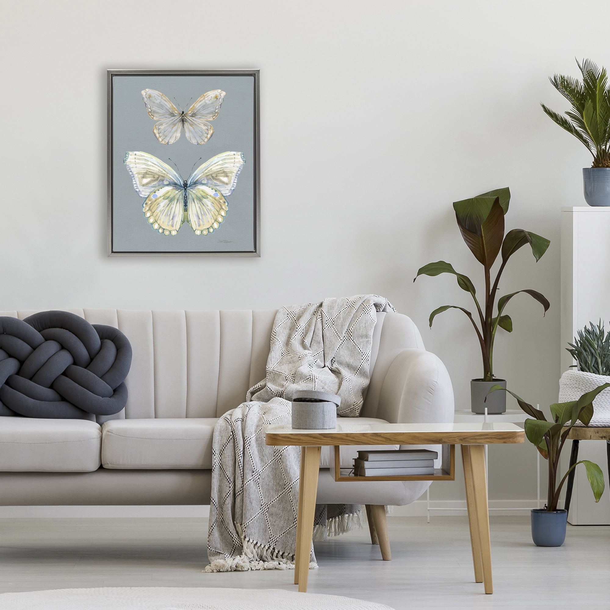 Stupell Industries Butterfly Pair Study Gray Framed Floater Canvas Wall Art, design by Carol Robinson